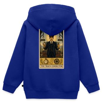 Schaffner | Eisenbahn Tarot - Kinder Premium Organic Zip Hoodie - Royalblau - Hinten - AI Model Kid Male (0cm)