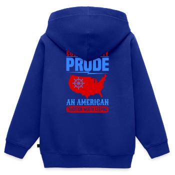 COLUMBUS DAY PRUDE EIN AMERIKANER - Kinder Premium Organic Zip Hoodie - Royalblau - Hinten - AI Model Kid Male (0cm)