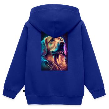 Golden Retriever Chien Coloré - Sweat Premium à capuche zippé enfant bio - bleu roi - Dos - AI Model Kid Male (0cm)