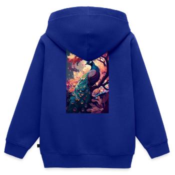 Paon Oiseau Animal Paon Cerise - Sweat Premium à capuche zippé enfant bio - bleu roi - Dos - AI Model Kid Male (0cm)