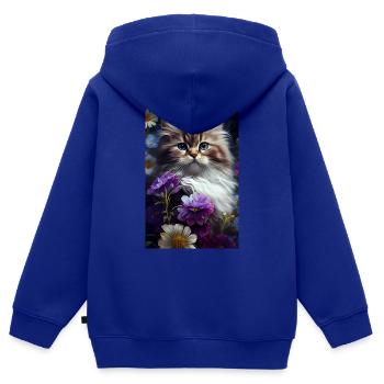 Chat Chats Propriétaire Chaton Fleurs - Sweat Premium à capuche zippé enfant bio - bleu roi - Dos - AI Model Kid Male (0cm)