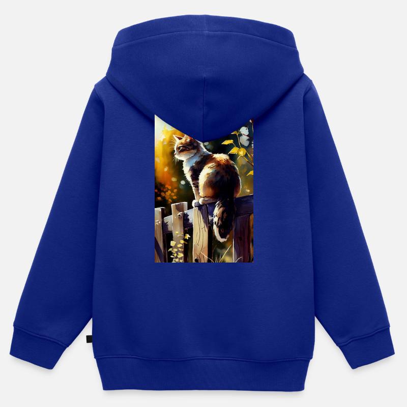 Chat Chats Propriétaire Chaton Aquarelles - Sweat Premium à capuche zippé enfant bio - bleu roi