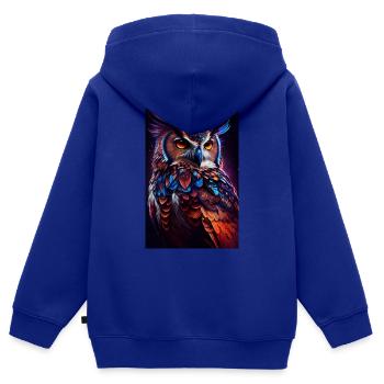 Hibou Oiseau Animal Hiboux Coloré - Sweat Premium à capuche zippé enfant bio - bleu roi - Dos - AI Model Kid Male (0cm)