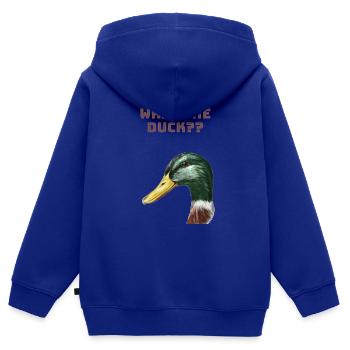 What the duck? - Kinder Premium Organic Zip Hoodie - Royalblau - Hinten - AI Model Kid Male (0cm)