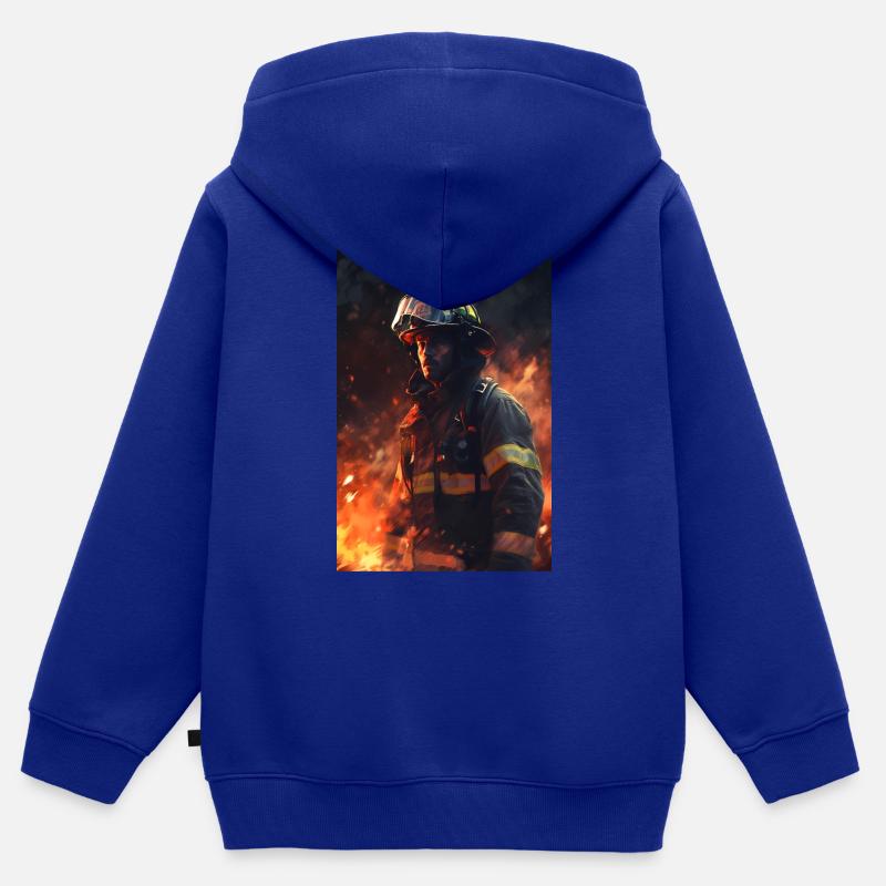 Pompier Incendie - Sweat Premium à capuche zippé enfant bio - bleu roi