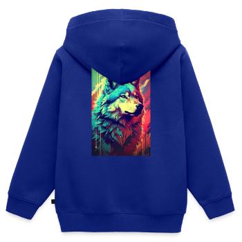 Wolf Wölfe Tier Jaulen Cool - Kinder Premium Organic Zip Hoodie - Royalblau - Hinten - AI Model Kid Male (0cm)