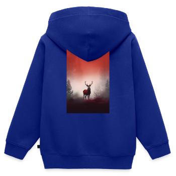 Cerf Chasseur d’animaux - Sweat Premium à capuche zippé enfant bio - bleu roi - Dos - AI Model Kid Male (0cm)