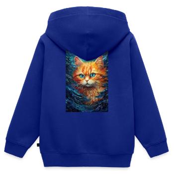 Chat Chat Amoureux Chaton Propriétaire Chaton - Sweat Premium à capuche zippé enfant bio - bleu roi - Dos - AI Model Kid Male (0cm)