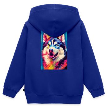 Husky Hund Chien sibérien - Sweat Premium à capuche zippé enfant bio - bleu roi - Dos - AI Model Kid Male (0cm)