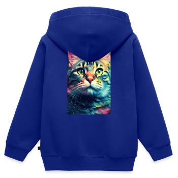 Chat Chat Amoureux Chaton Propriétaire Chaton - Sweat Premium à capuche zippé enfant bio - bleu roi - Dos - AI Model Kid Male (0cm)