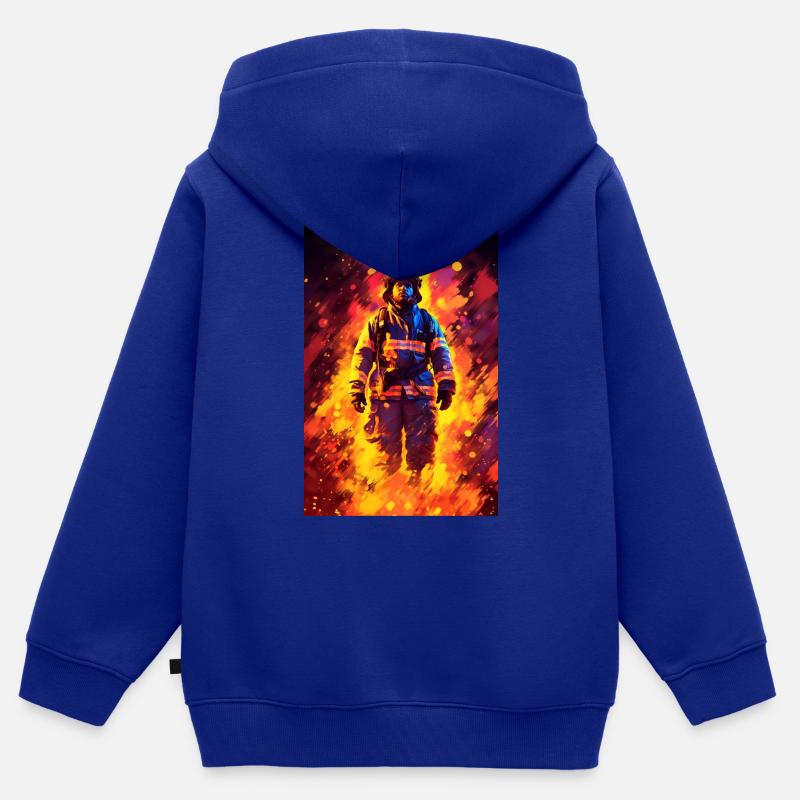 Pompier - Sweat Premium à capuche zippé enfant bio - bleu roi