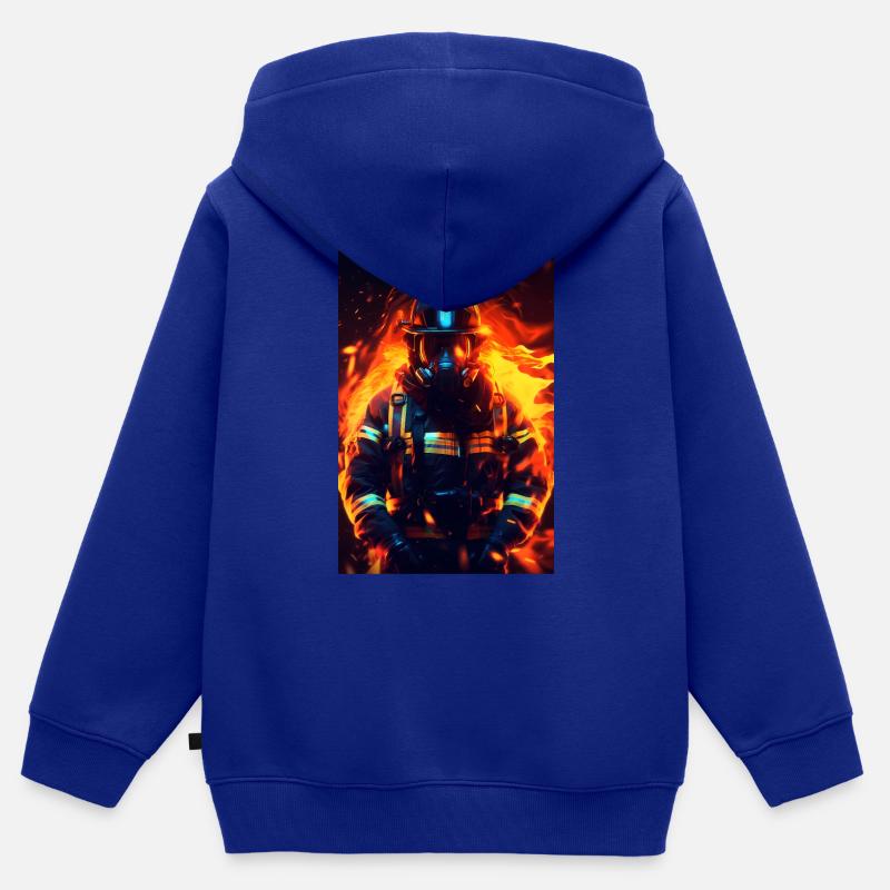 Pompier - Sweat Premium à capuche zippé enfant bio - bleu roi