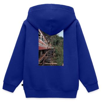 train, train - Sweat Premium à capuche zippé enfant bio - bleu roi - Dos - AI Model Kid Male (0cm)
