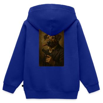 Dog with Gun - Kinder Premium Organic Zip Hoodie - Royalblau - Hinten - AI Model Kid Male (0cm)