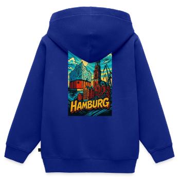 Monument de Hambourg - Sweat Premium à capuche zippé enfant bio - bleu roi - Dos - AI Model Kid Male (0cm)