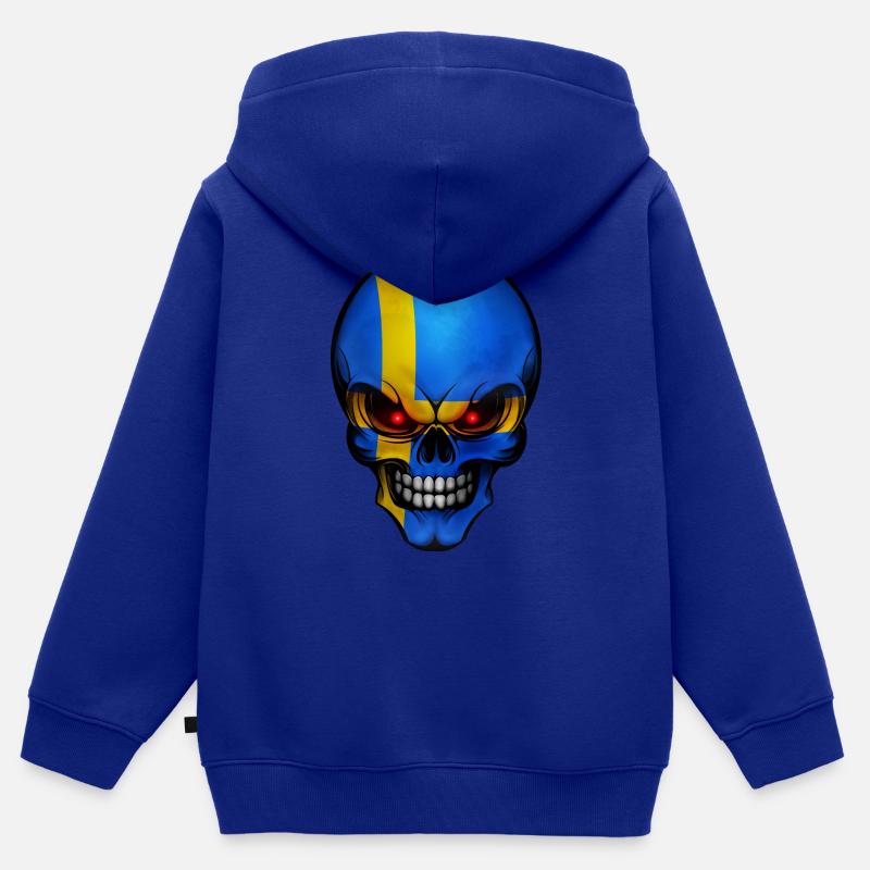 Crâne Suède conceptions rondes - Sweat Premium à capuche zippé enfant bio - bleu roi