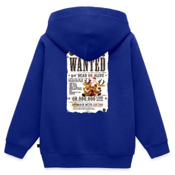 Père Noël recherché par l’autorité de Noël - Sweat Premium à capuche zippé enfant bio - bleu roi - Dos - AI Model Kid Male (0cm)