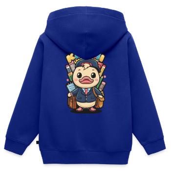 Caneton kawaii en uniforme scolaire traditionnel - Sweat Premium à capuche zippé enfant bio - bleu roi - Dos - AI Model Kid Male (0cm)