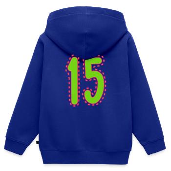 15. 15 JAHRE. 15. JAHRESTAG. 15-JÄHRIGES JUBILÄUM. - Kinder Premium Organic Zip Hoodie - Royalblau - Hinten - AI Model Kid Male (0cm)
