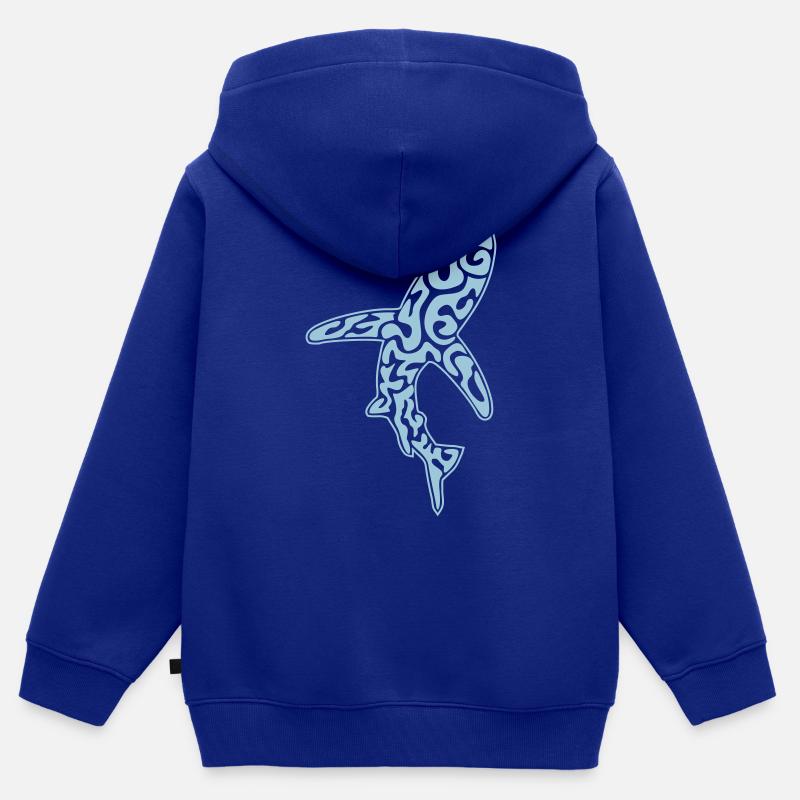 Tiere: Tribal-Hai - Sweat Premium à capuche zippé enfant bio - bleu roi
