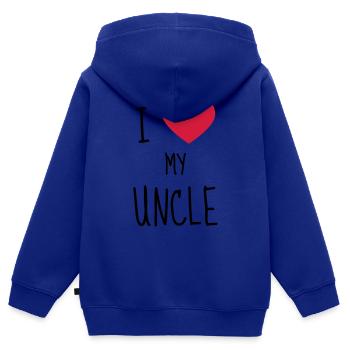 Oncle / Tante / Cousin / Cousine - Sweat Premium à capuche zippé enfant bio - bleu roi - Dos - AI Model Kid Male (0cm)