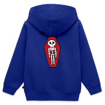 Todernstes Skelett in einem Sarg - Kinder Premium Organic Zip Hoodie - Royalblau - Hinten - AI Model Kid Male (0cm)