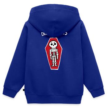 Todernstes Skelett in einem Sarg (Weiß) - Kinder Premium Organic Zip Hoodie - Royalblau - Hinten - AI Model Kid Male (0cm)