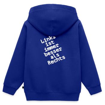 Links ist immer besser als Rechts - Kinder Premium Organic Zip Hoodie - Royalblau - Hinten - AI Model Kid Male (0cm)