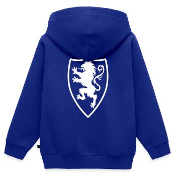 Ritterschild + Löwe und Krone Rot Gold 1c - Kinder Premium Organic Zip Hoodie - Royalblau - Hinten - AI Model Kid Male (0cm)