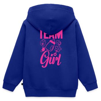 Team Girl Baby Sex Reveal - Sweat Premium à capuche zippé enfant bio - bleu roi - Dos - AI Model Kid Male (0cm)
