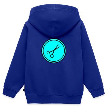 Ciseaux Barbier Cercle - Sweat Premium à capuche zippé enfant bio - bleu roi - Dos - AI Model Kid Male (0cm)