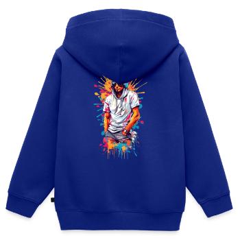 Hipsters cool - Sweat Premium à capuche zippé enfant bio - bleu roi - Dos - AI Model Kid Male (0cm)
