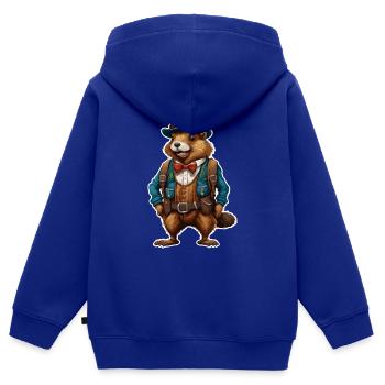 Lederhosen / Animal / Costume traditionnel / Tradition / Castor - Sweat Premium à capuche zippé enfant bio - bleu roi - Dos - AI Model Kid Male (0cm)
