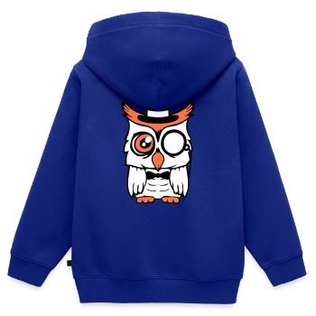Sir hibou chapeau haut de forme monocle verres riches M. - Sweat Premium à capuche zippé enfant bio - bleu roi - Dos - AI Model Kid Male (0cm)
