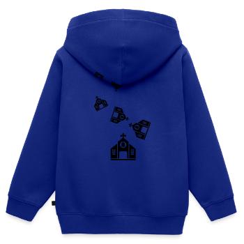 Foi de l’Église - Sweat Premium à capuche zippé enfant bio - bleu roi - Dos - AI Model Kid Male (0cm)