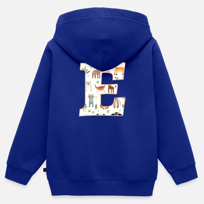 Buchstabe E, Monogramm, Tiermuster - Kinder Premium Organic Zip Hoodie - Royalblau