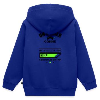un gamer ne vieillit pas XP personnalisable - Sweat Premium à capuche zippé enfant bio - bleu roi - Dos - AI Model Kid Male (0cm)