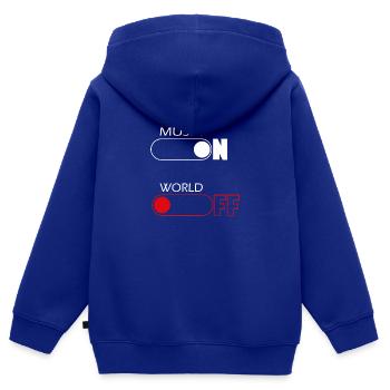 On and Off Buttons, music, world - Sweat Premium à capuche zippé enfant bio - bleu roi - Dos - AI Model Kid Male (0cm)