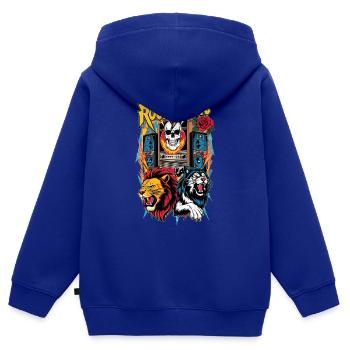Rockmusik Löwe, Wolf und Totenkopf - Kinder Premium Organic Zip Hoodie - Royalblau - Hinten - AI Model Kid Male (0cm)