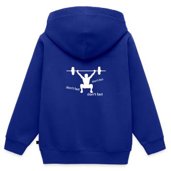 Nicht Pupsen Workout Squats Fitness - Kinder Premium Organic Zip Hoodie - Royalblau - Hinten - AI Model Kid Male (0cm)