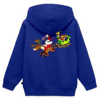 La livraison de cadeaux du Père Noël avec un - Sweat Premium à capuche zippé enfant bio - bleu roi - Dos - AI Model Kid Male (0cm)