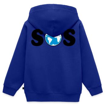 SOS – Jour de la Terre / Changement climatique (B / 3C / SVG) - Sweat Premium à capuche zippé enfant bio - bleu roi - Dos - AI Model Kid Male (0cm)