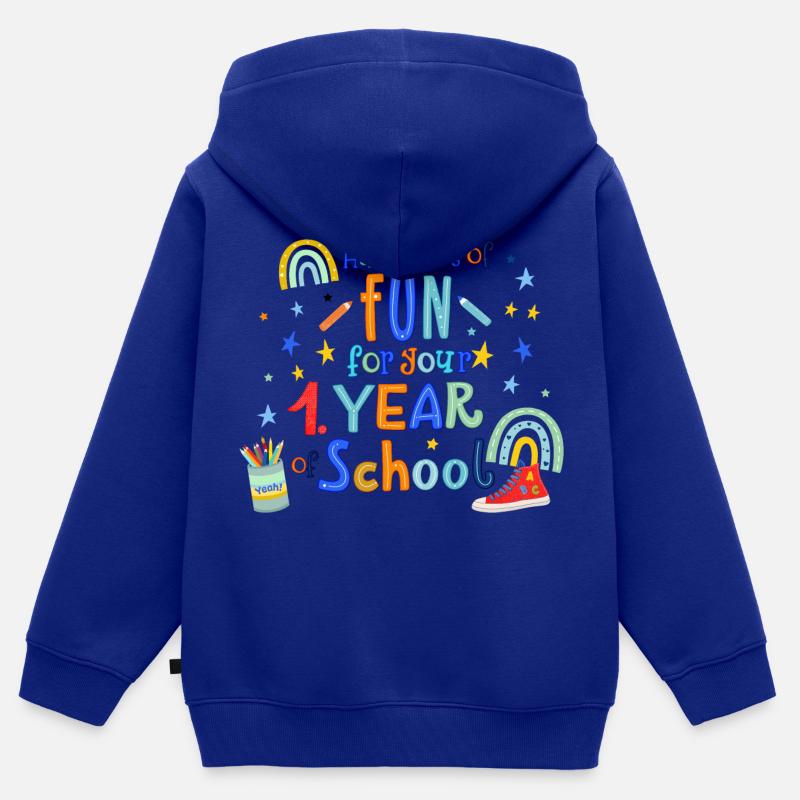 Début de l’école - Sweat Premium à capuche zippé enfant bio - bleu roi