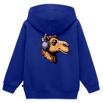 Camel avec des écouteurs - Sweat Premium à capuche zippé enfant bio - bleu roi - Dos - AI Model Kid Male (0cm)