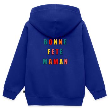 BONNE FÊTE. FÊTE DES MÈRES. FÊTE DES PÈRES. FÊTE - Sweat Premium à capuche zippé enfant bio - bleu roi - Dos - AI Model Kid Male (0cm)