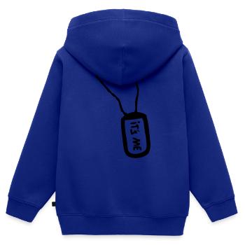 plaque militaire its me - Sweat Premium à capuche zippé enfant bio - bleu roi - Dos - AI Model Kid Male (0cm)