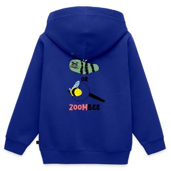 Zombee vs. Zoombee – Zombie Bee & Magnified Bee - Kids Premium Organic Zip-up Hoodie - royal blue - Back - AI Model Kid Male (0cm)