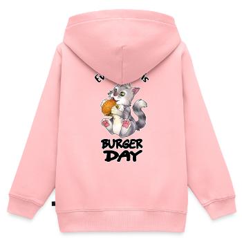 Every Day is Burger Day - Lustige Katze Essen - Kinder Premium Organic Zip Hoodie - Rosa - Hinten - AI Model Kid Female (0cm)