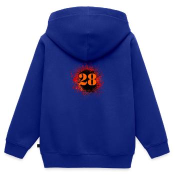 28 nombre de taches - Sweat Premium à capuche zippé enfant bio - bleu roi - Dos - AI Model Kid Male (0cm)
