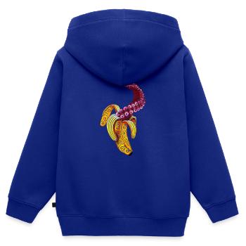 Swirly Mutant Banana - Kids Premium Organic Zip-up Hoodie - royal blue - Back - AI Model Kid Male (0cm)